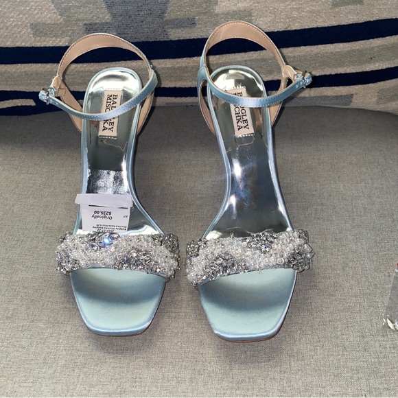 Badgley Mischka kate mist blue crystals pearls wedding bridal sandals 9M NWT - Picture 7 of 10
